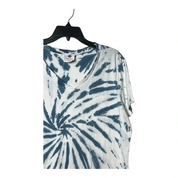 0655. LIKE LOVE SHORT SLEEVE TOP BLUE/WHITE TIE DYE PATTERN SIZE SMALL COTTON - Picture 3 of 10